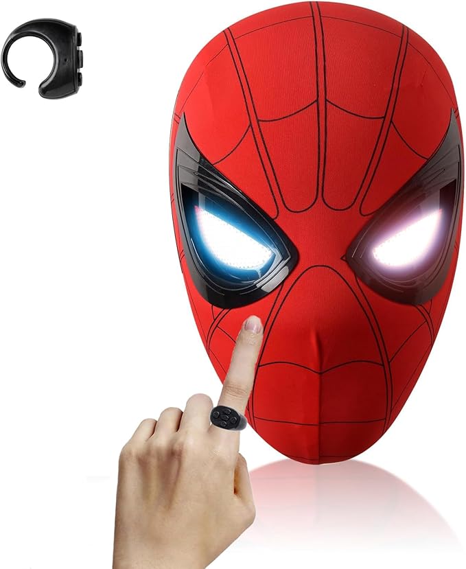 Mascara de spiderman con ojos moviles electricos con anillo control remoto