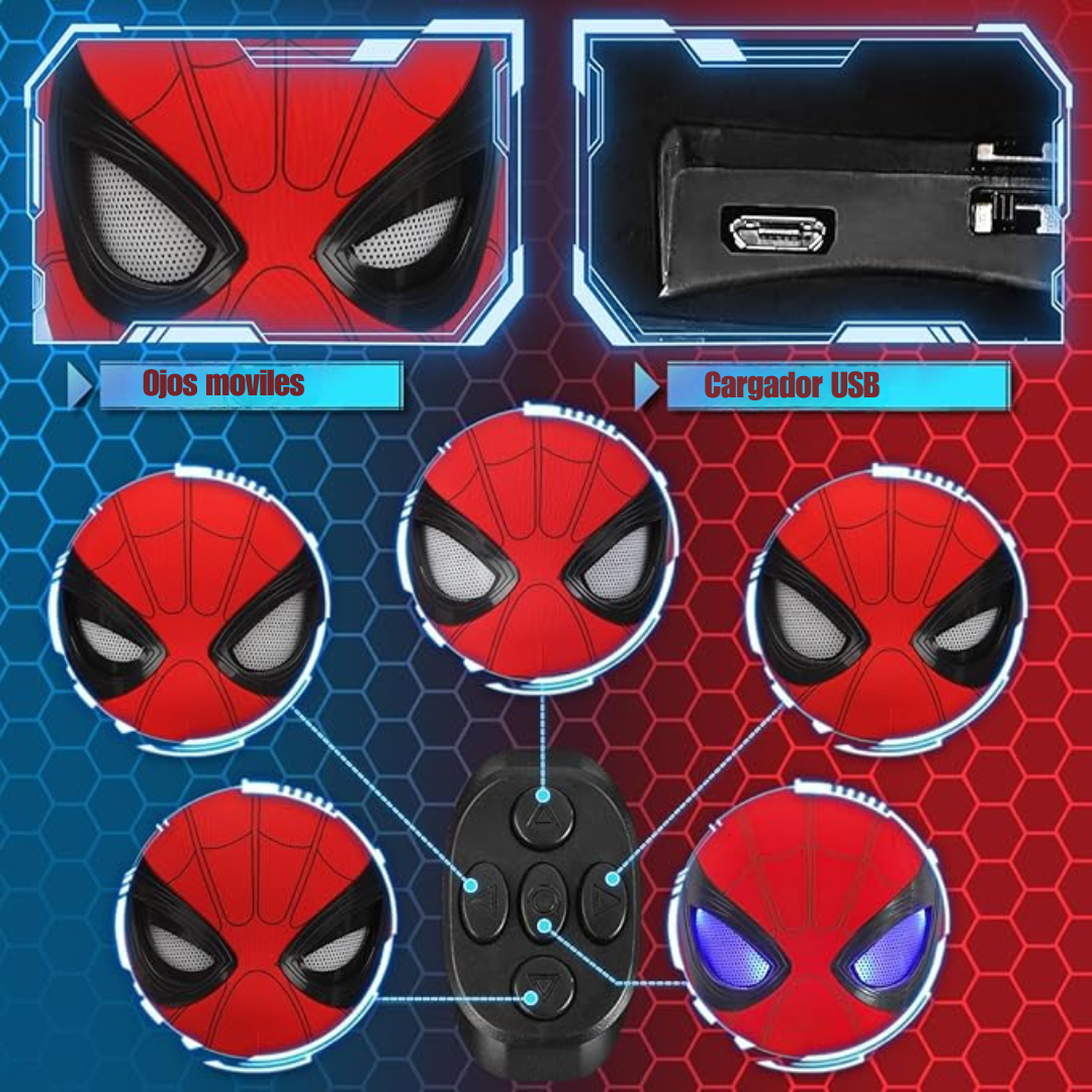 Mascara de spiderman con ojos moviles electricos con anillo control remoto