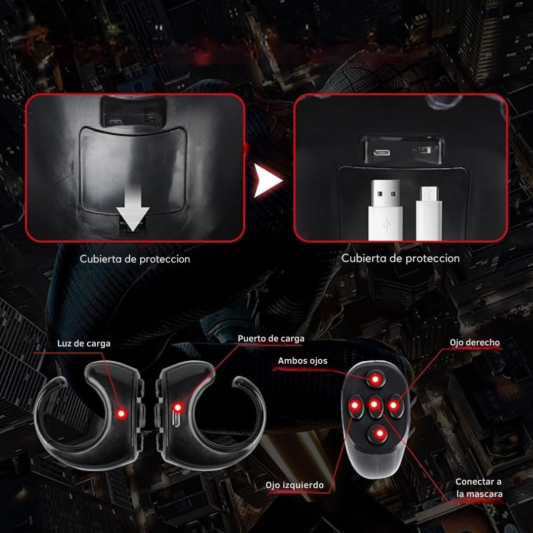 Mascara de spiderman con ojos moviles electricos con anillo control remoto